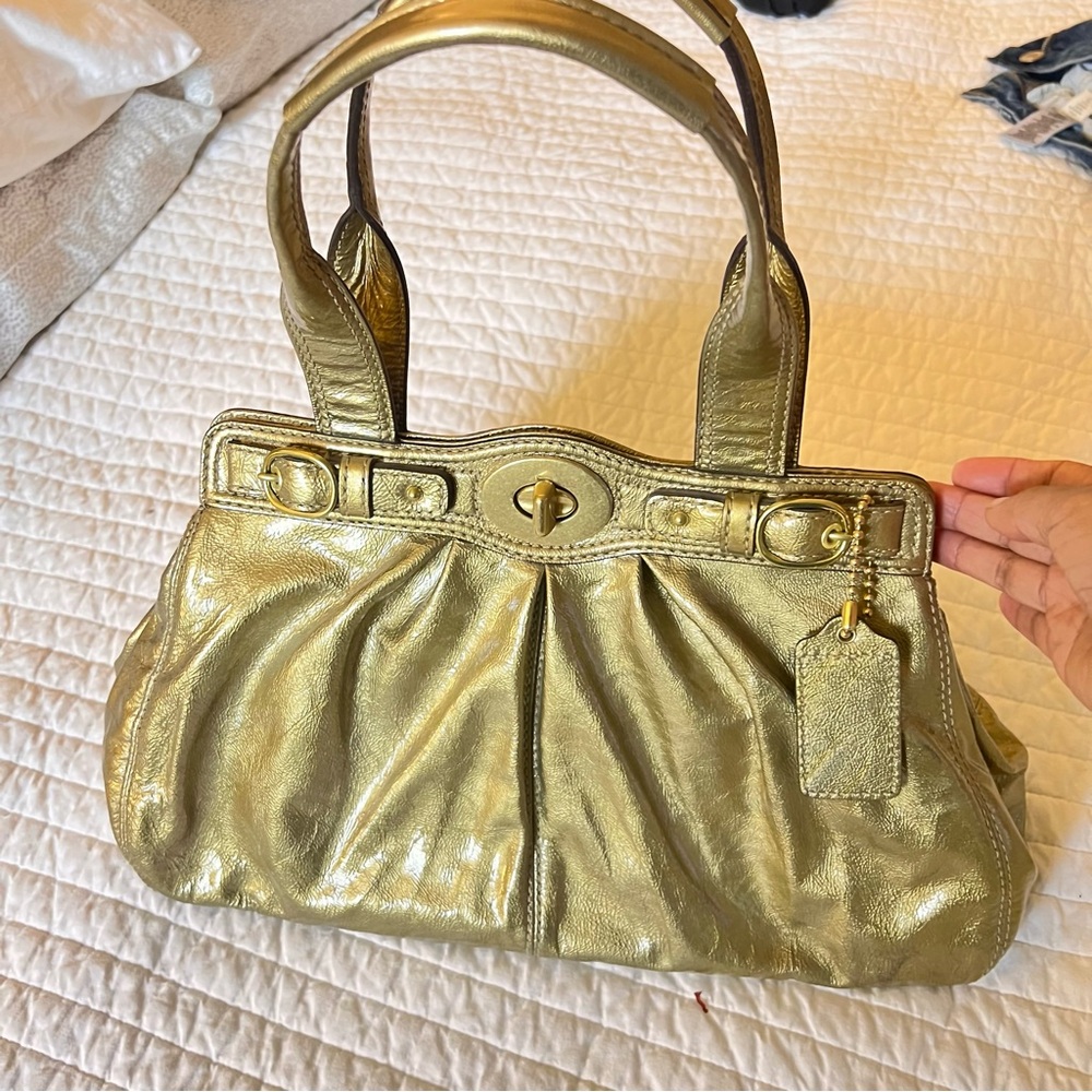 Coach Gold Shoulder Bag with Pleated Design